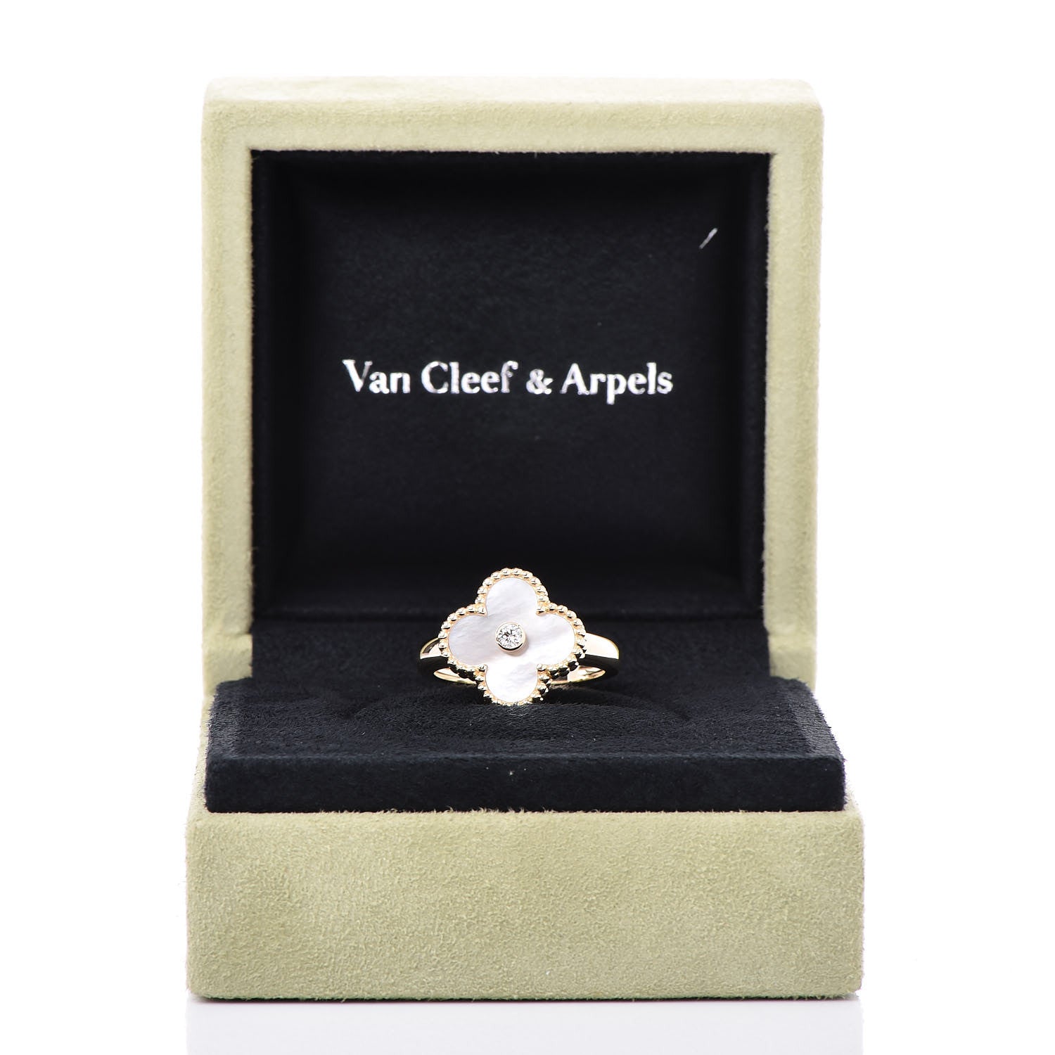 Van Cleef & Arpels 18K Yellow Gold Diamond Mother of Pearl Vintage Alhambra Ring 54 6.75 6 of 6