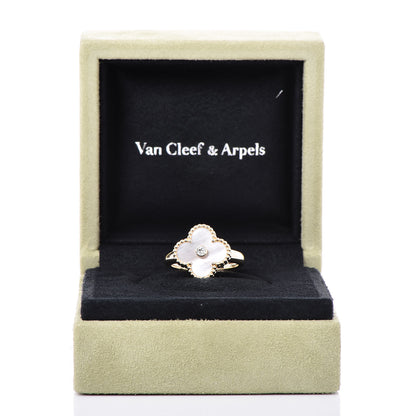 Van Cleef & Arpels 18K Yellow Gold Diamond Mother of Pearl Vintage Alhambra Ring 54 6.75 6 of 6