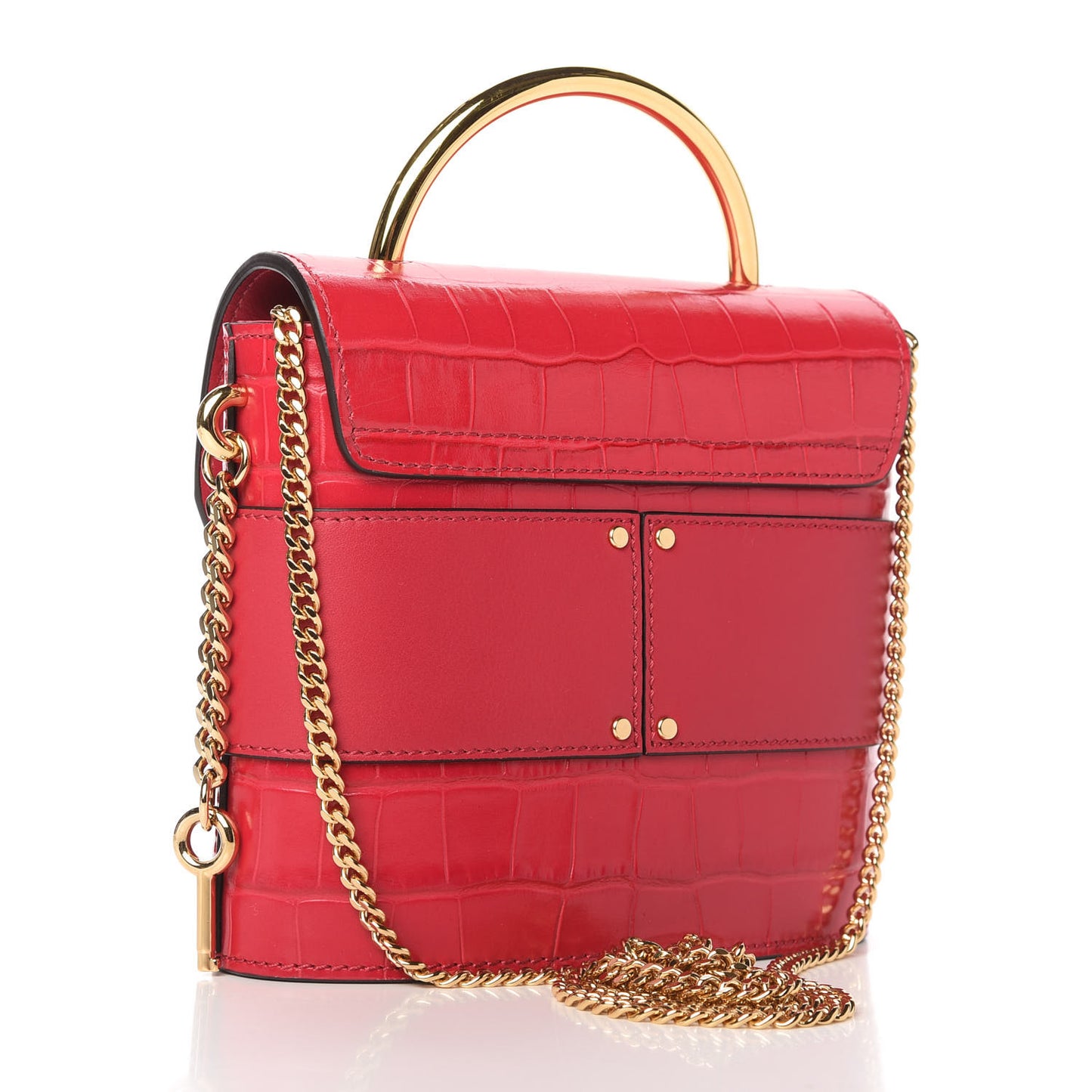 Calfskin Crocodile Embossed Small Aby Lock Crimson Pink