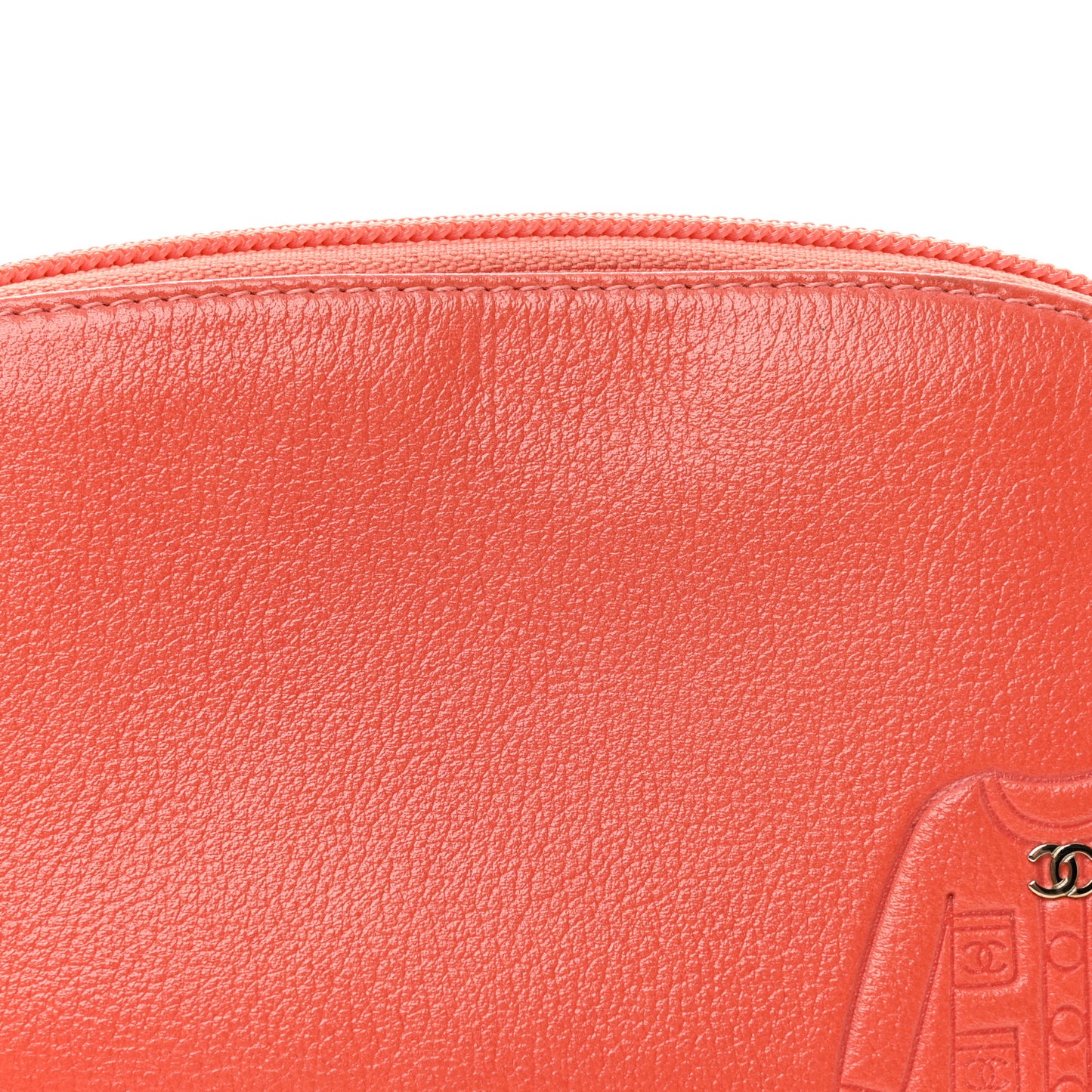 Goatskin Jacket Embossed Cosmetic Case Orange