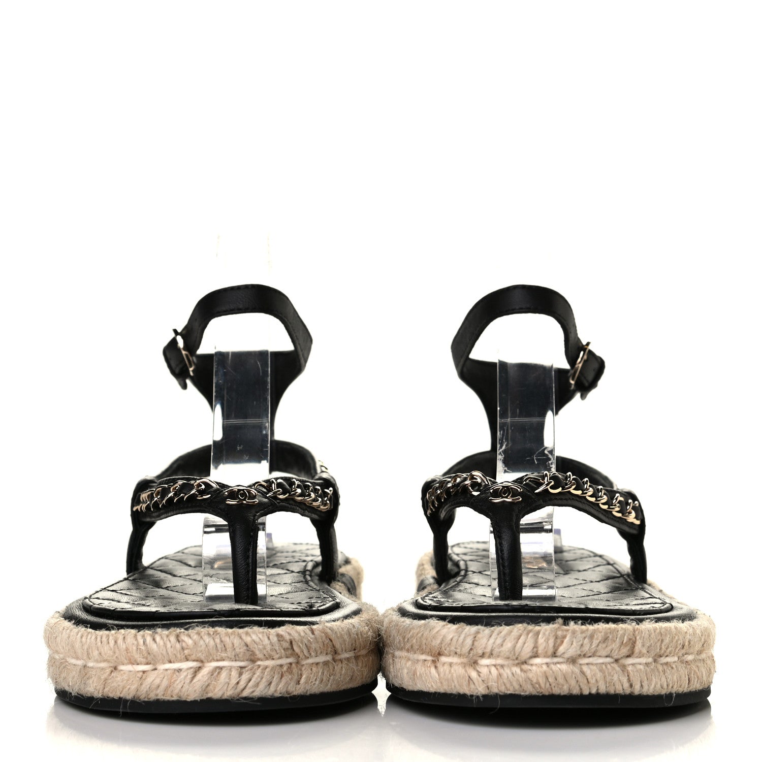 Chanel Lambskin Chain CC Thong Espadrille Sandals 36 Black 2 of 6