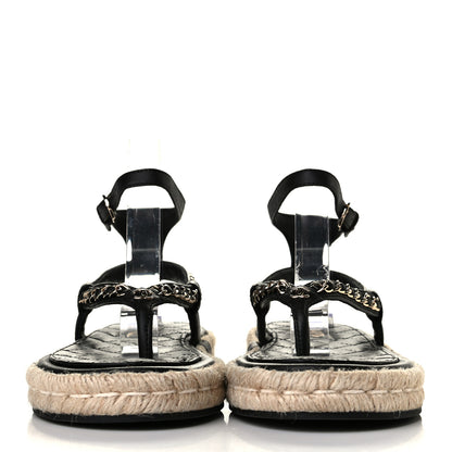 Chanel Lambskin Chain CC Thong Espadrille Sandals 36 Black 2 of 6