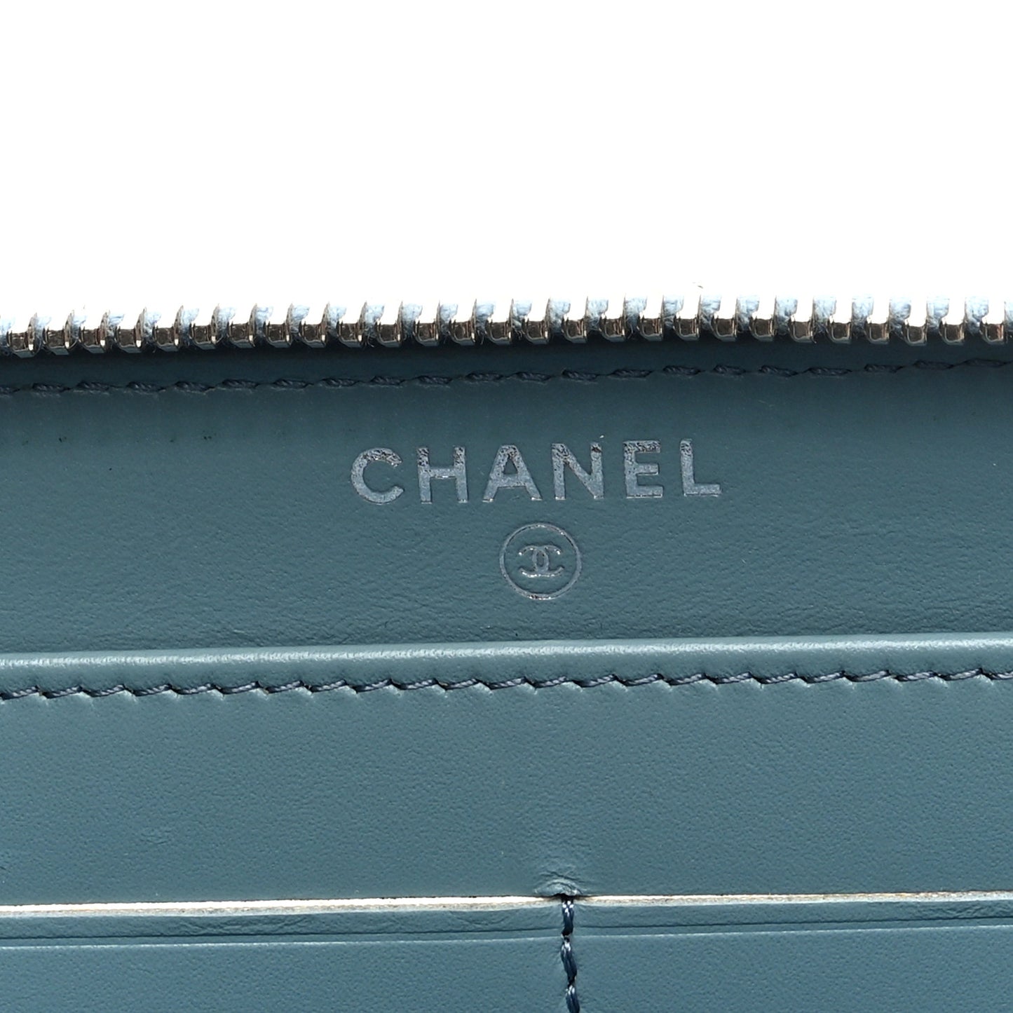 Lambskin Camellia Studded Medium Gusset Zip Around Wallet Light Blue