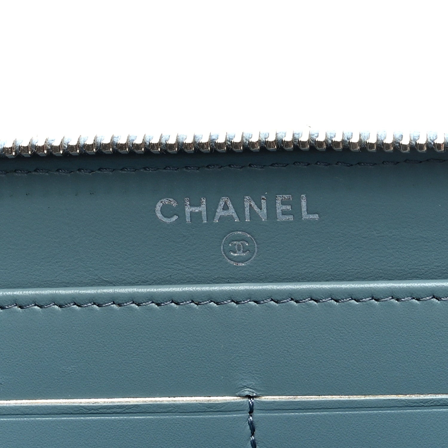 Chanel Lambskin Camellia Studded Medium Gusset Zip Around Wallet Light Blue 6 of 7