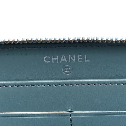 Chanel Lambskin Camellia Studded Medium Gusset Zip Around Wallet Light Blue 6 of 7