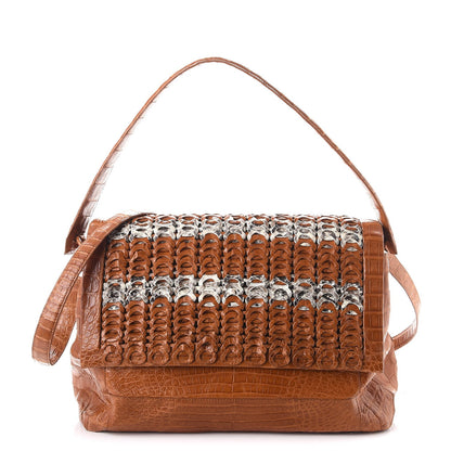 Nancy Gonzalez Crocodile Woven Flap Shoulder Bag Brown 1 of 10