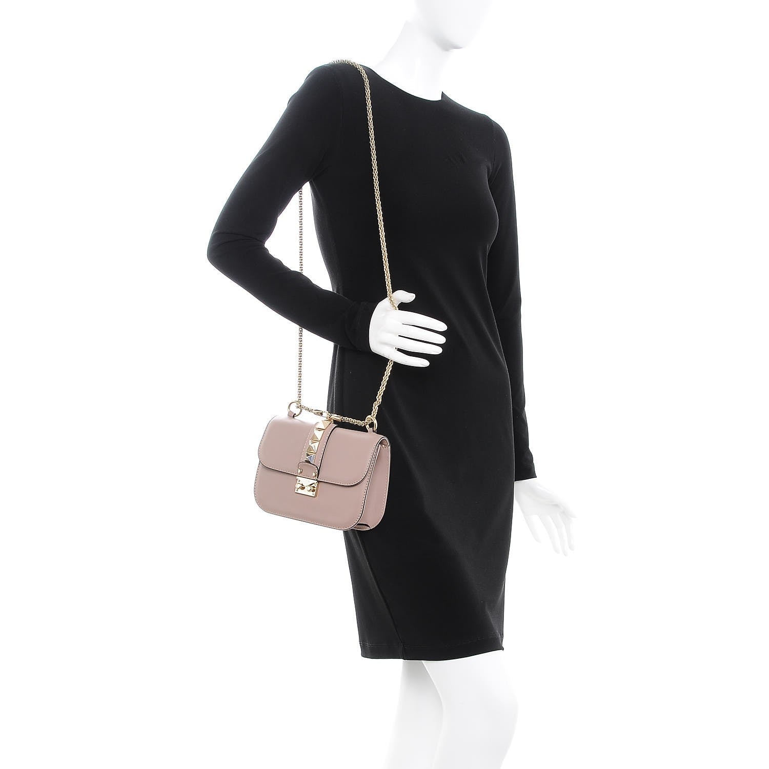 Valentino Garavani Vitello Small Glam Lock Rockstud Flap Poudre 3 of 14