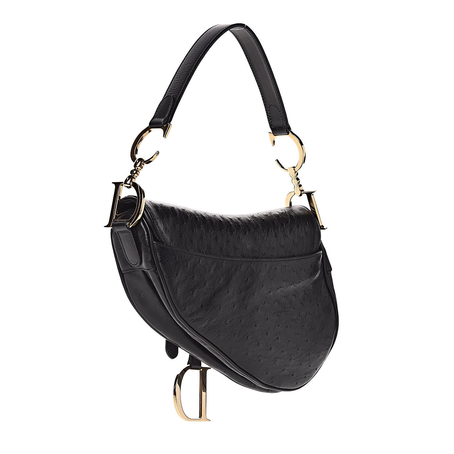 Christian Dior Ostrich Saddle Bag Black 3 of 10