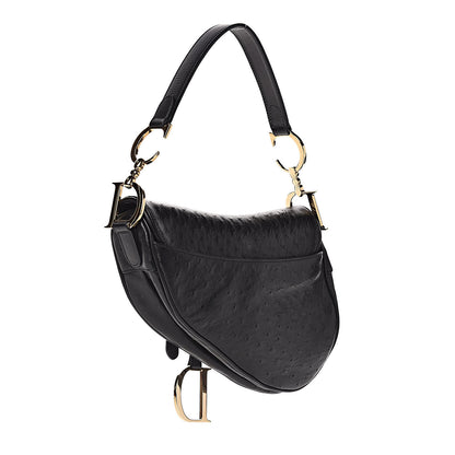 Christian Dior Ostrich Saddle Bag Black 3 of 10