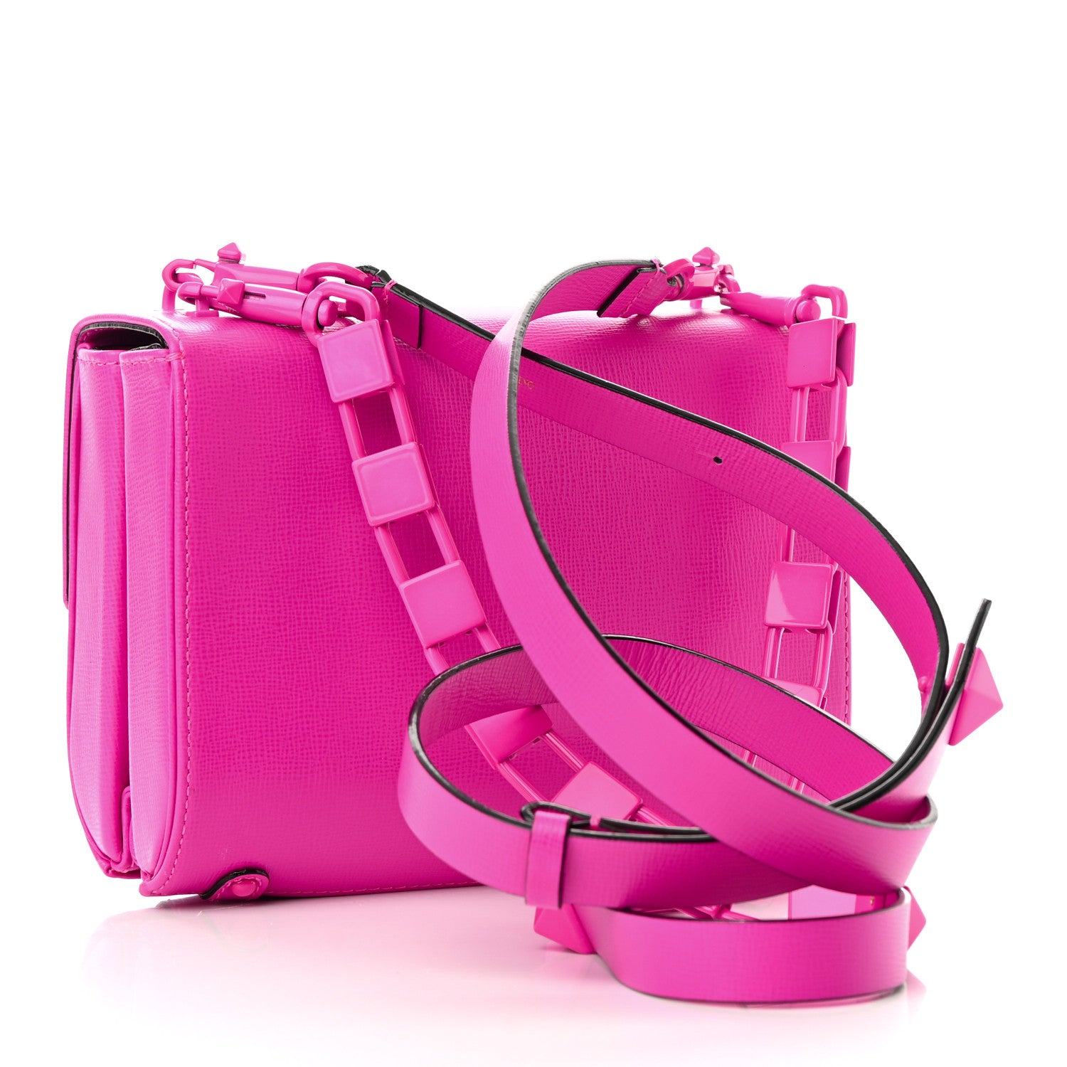 Valentino Garavani Grainy Calfskin Enamel Monochrome VLogo Stud Sign Shoulder Bag Pink PP 5 of 9