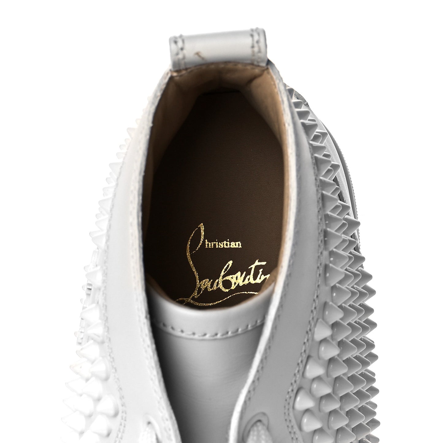 Calfskin Mens Louis Spikes Flat Sneakers 42 White