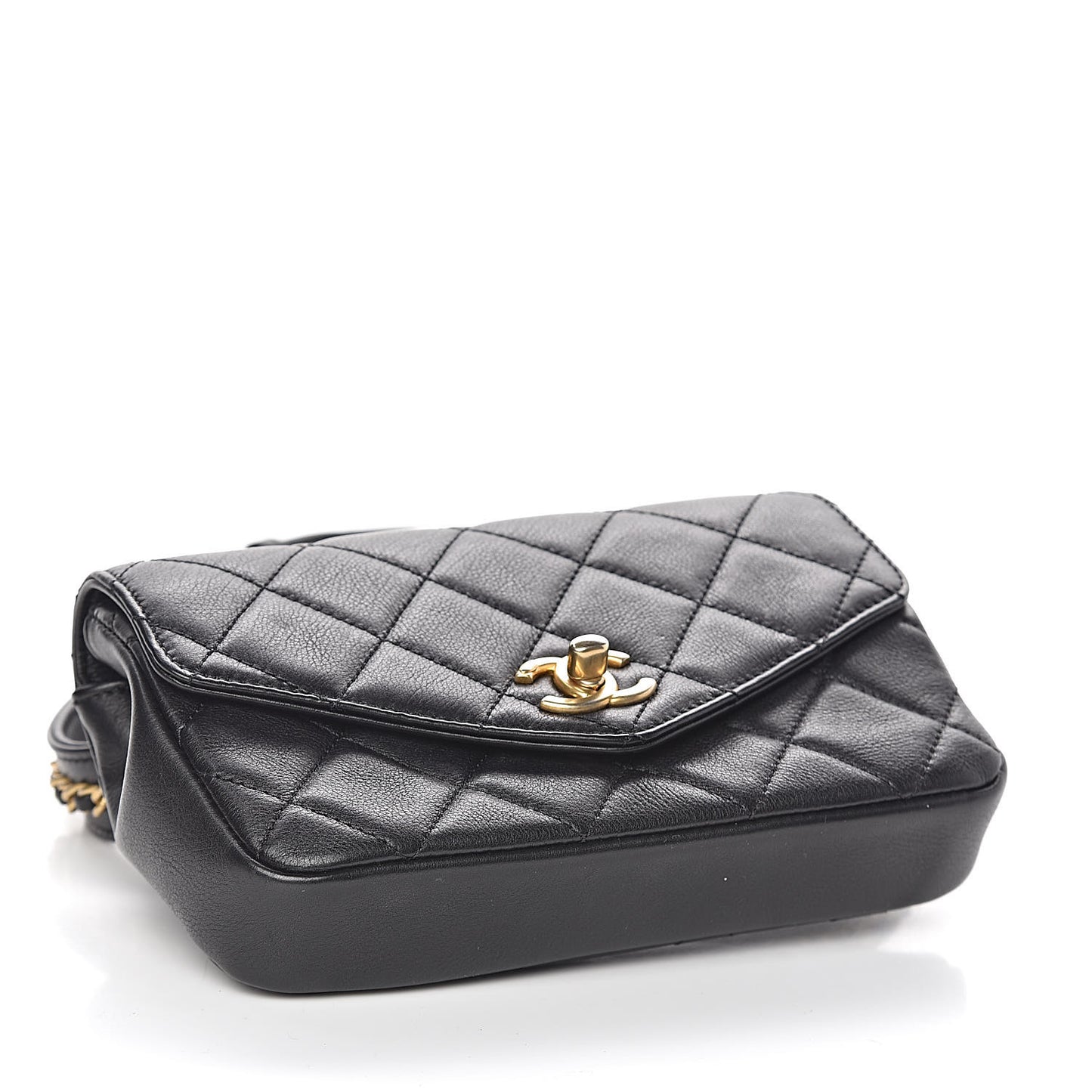 Calfskin Quilted Flap Waist Bag Black