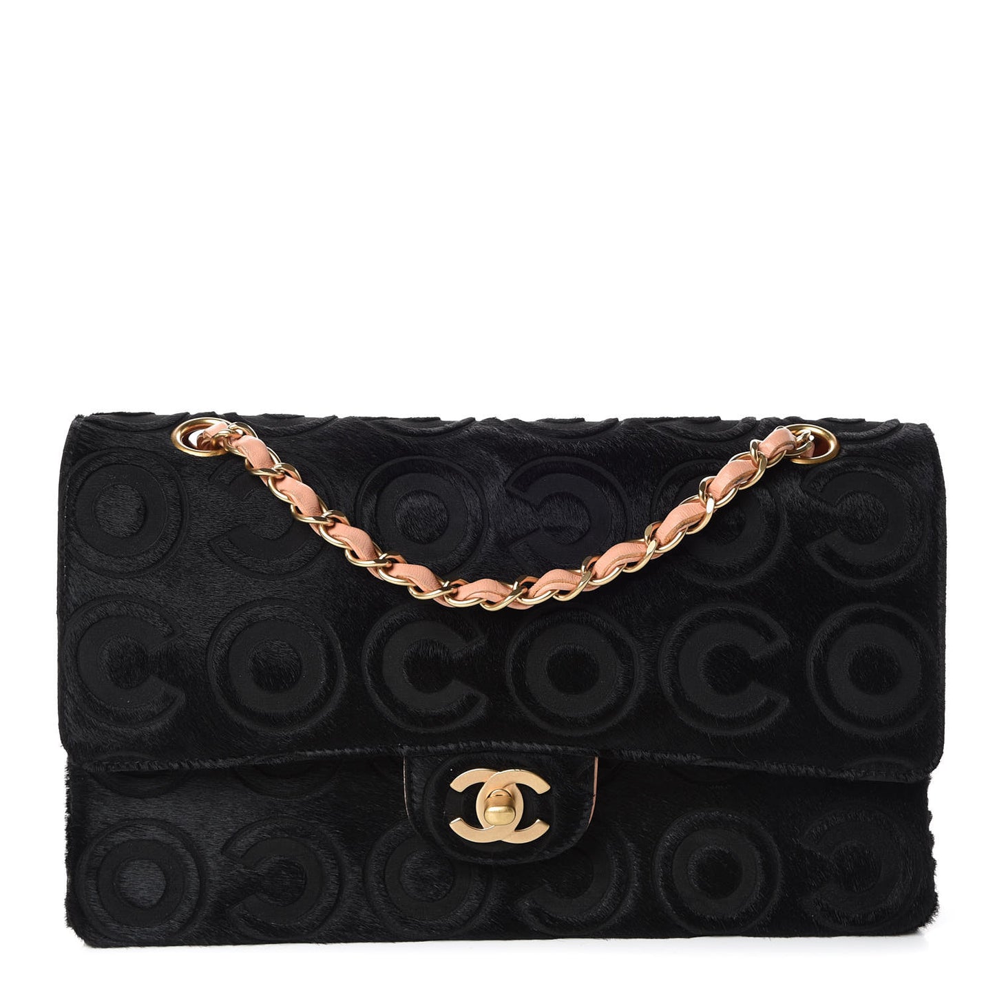 Pony Hair Medium CocoDouble Flap Black Rose