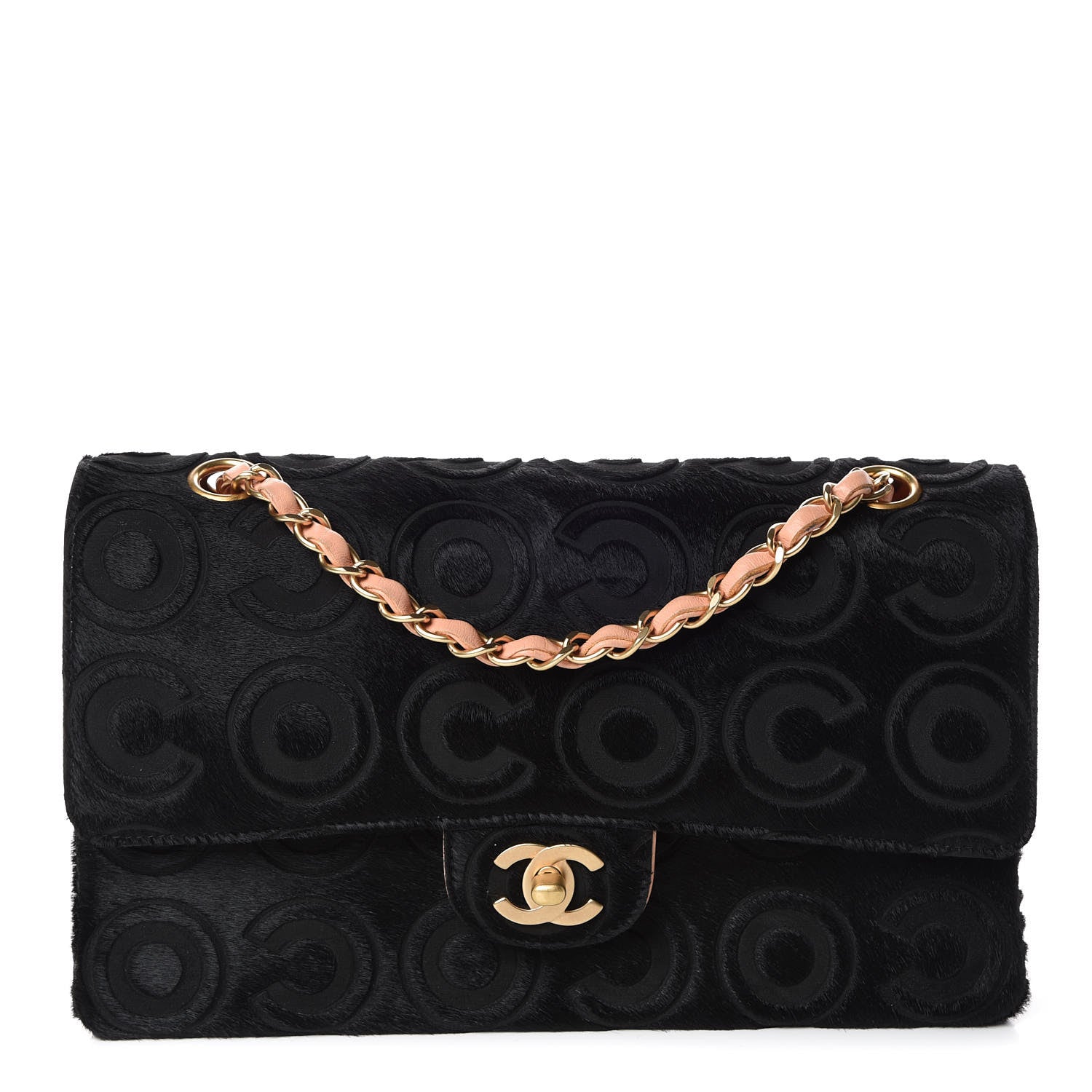 Chanel Pony Hair Medium CocoDouble Flap Black Rose 1 of 13