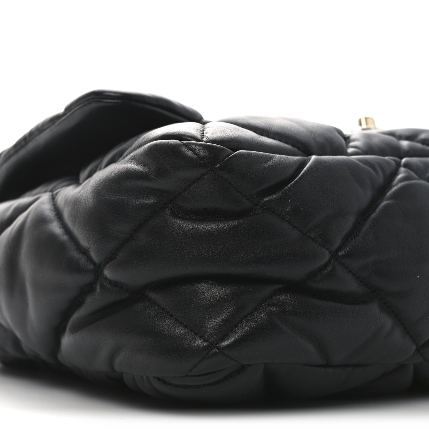 Calfskin Quilted Large Bubbly Flap Black