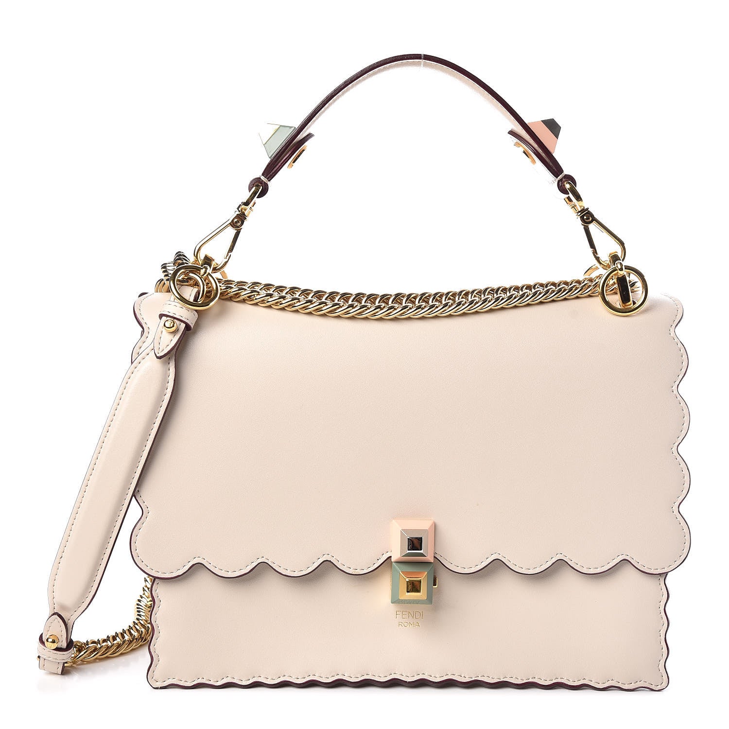 Fendi Vitello Liberty Scalloped Studded Kan I Shoulder Bag Camelia 1 of 9