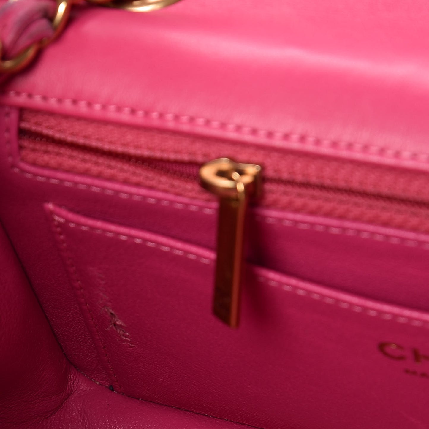 Lambskin Chevron Quilted Mini Rectangular Flap Fuchsia