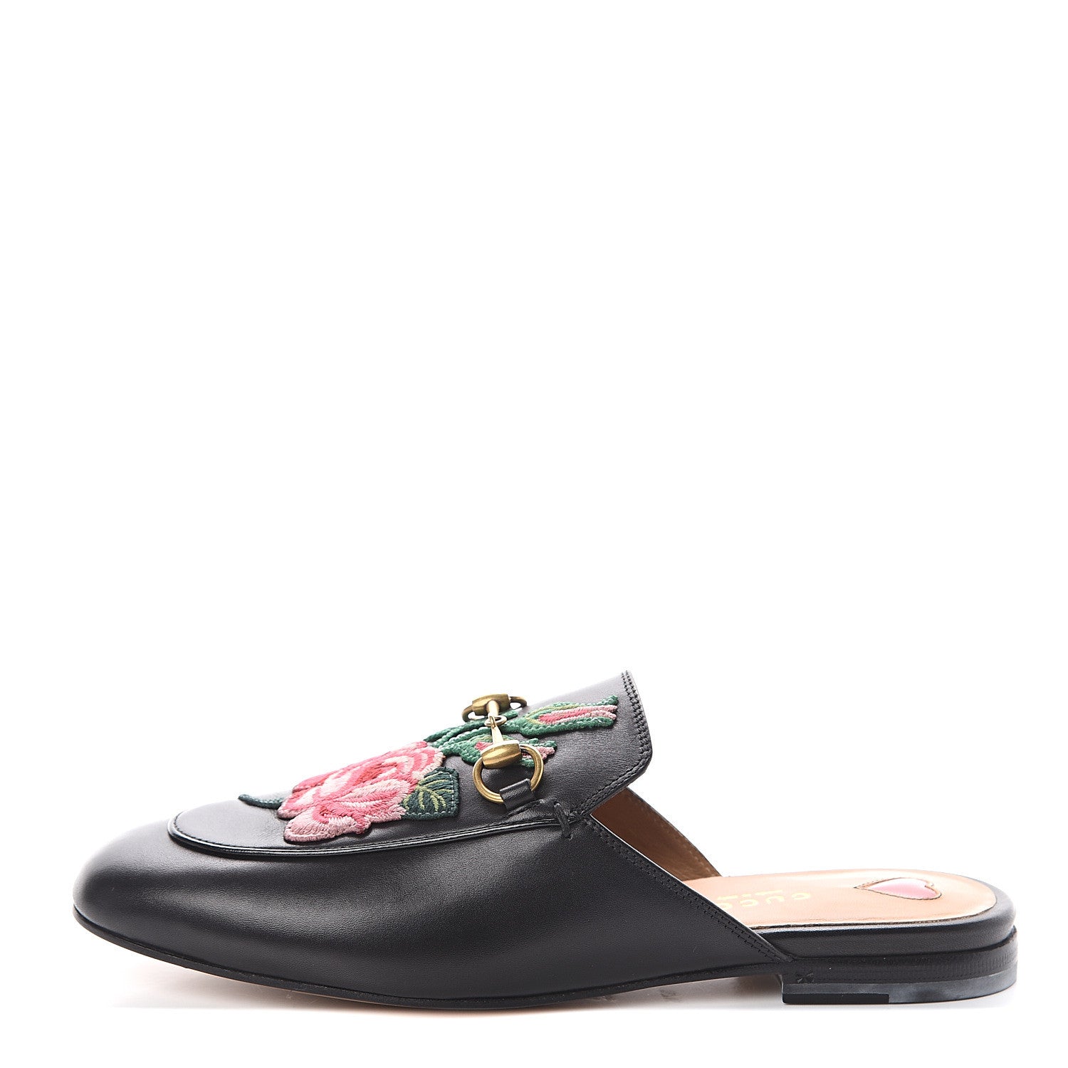 Gucci Calfskin Flower Embroidered Womens Princetown Slippers 37.5 Black 1 of 7