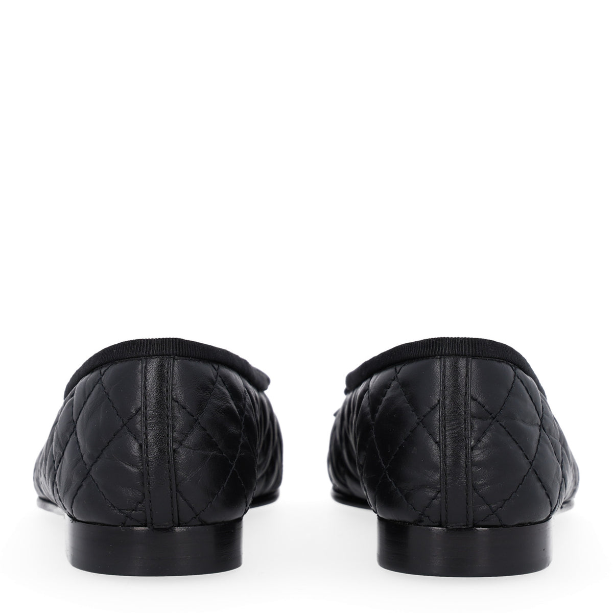 Aged Calfskin Quilted CC Cap Toe Ballerina Flats 36 Black