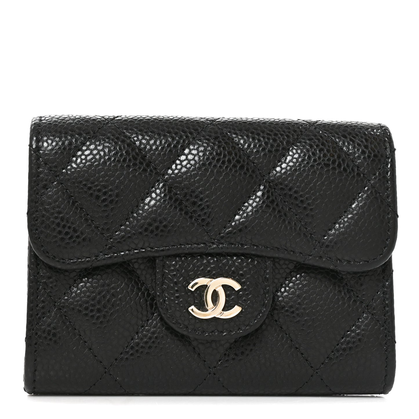 Caviar Quilted Flap Card Holder Wallet Black