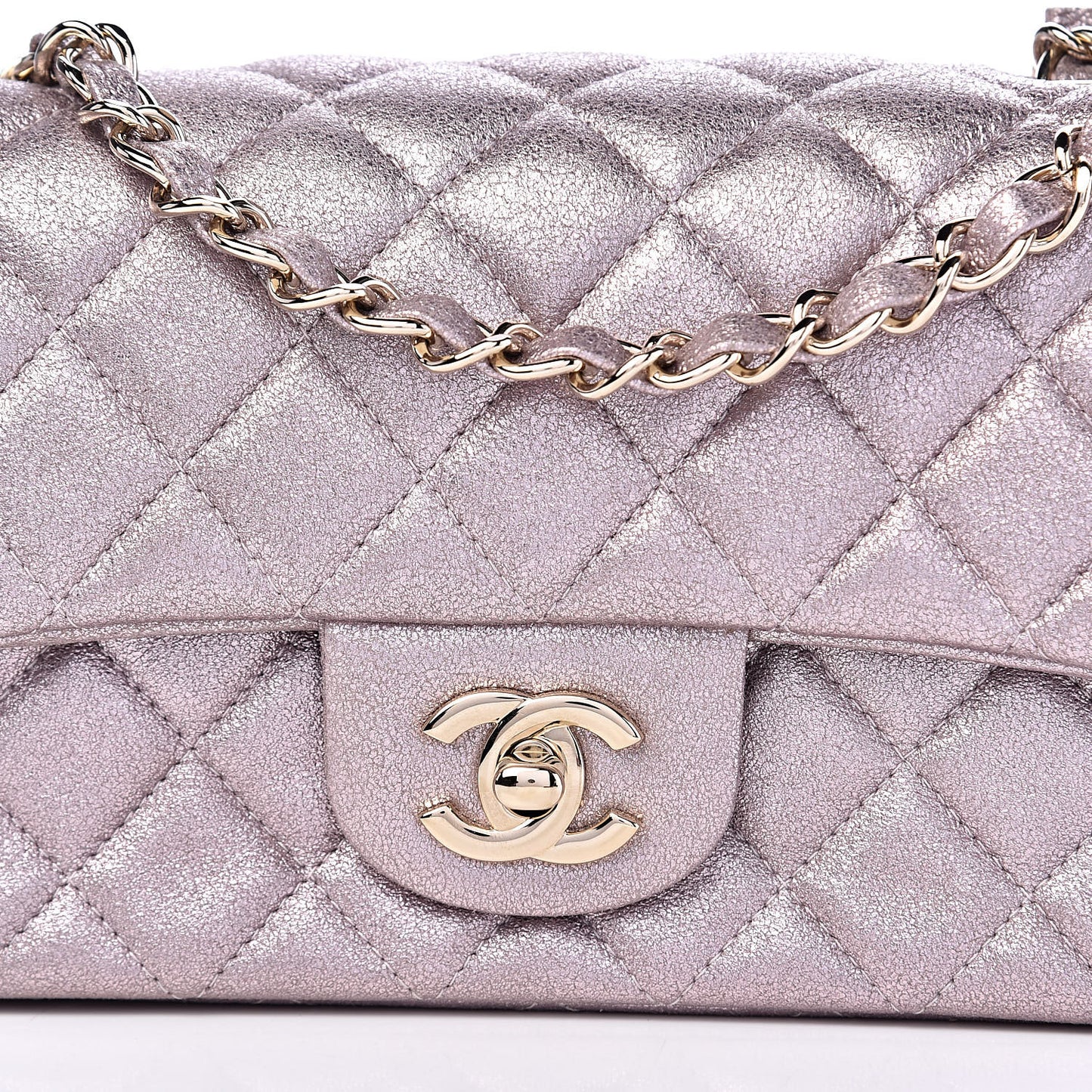 Metallic Goatskin Quilted Mini Rectangular Flap Pink