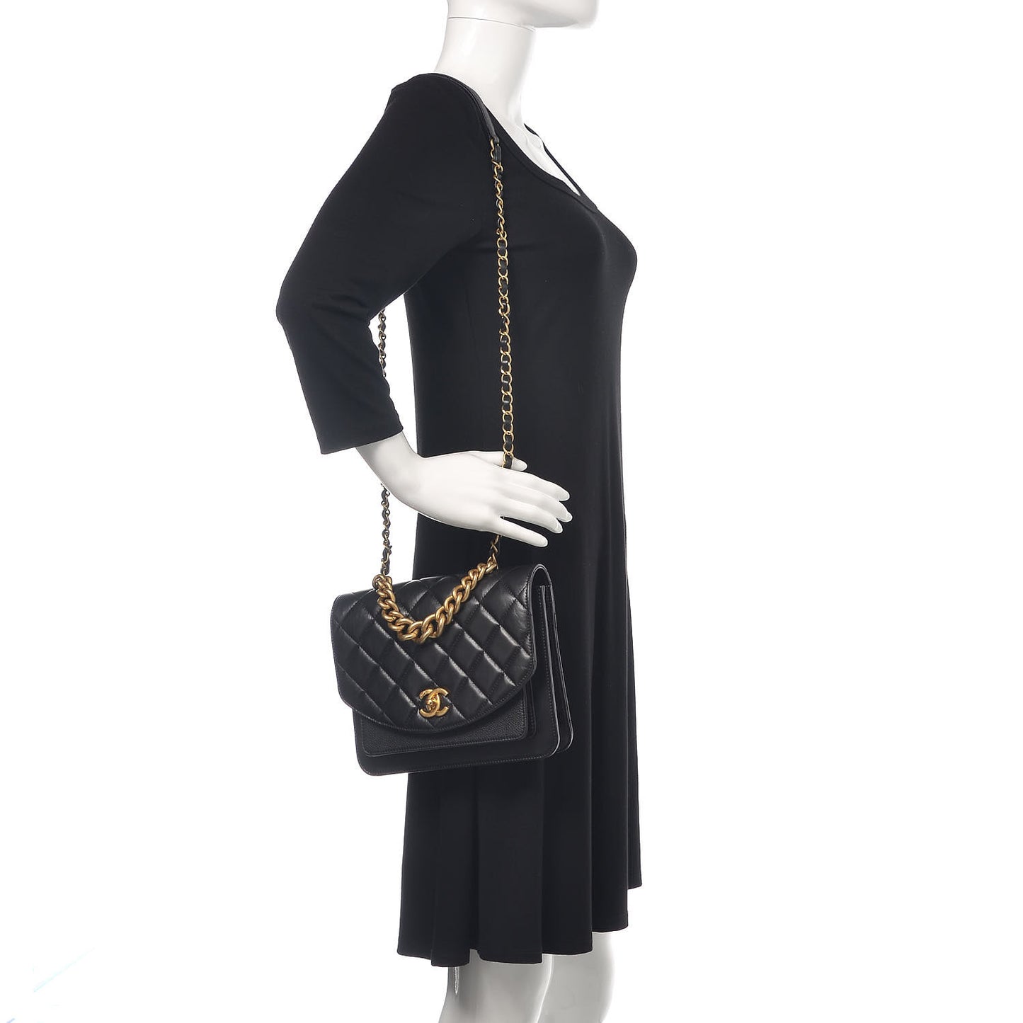 Calfskin Caviar Quilted Chain Handle Flap Black