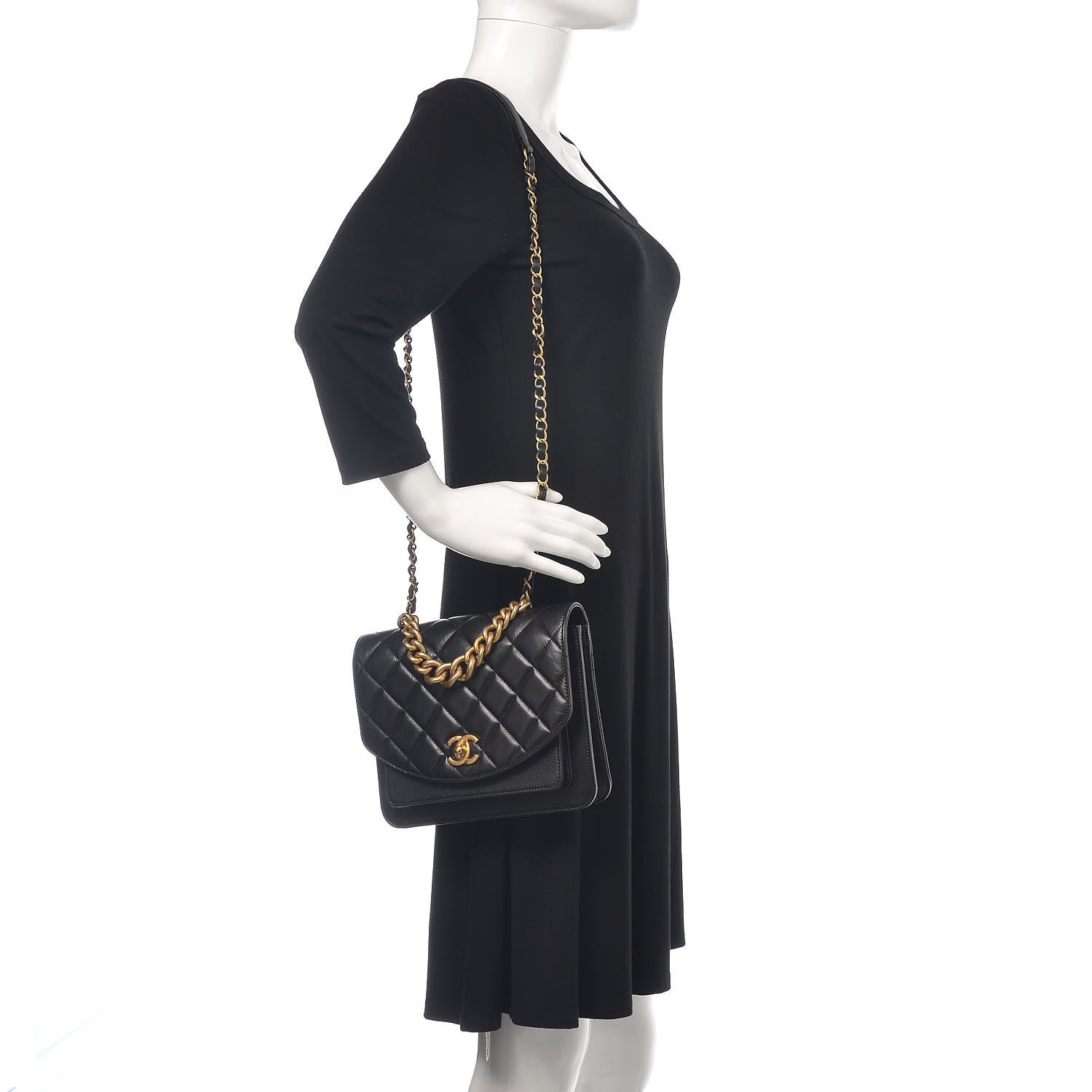 Chanel Calfskin Caviar Quilted Chain Handle Flap Black 2 of 12