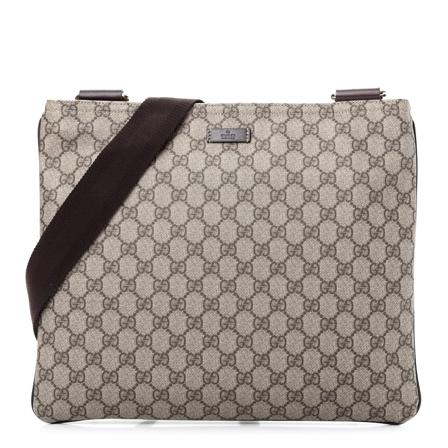 Gucci GG Supreme Monogram Medium Flat Messenger Bag Dark Brown 1 of 10