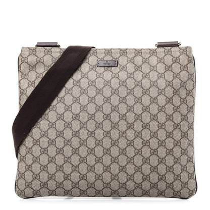 Gucci GG Supreme Monogram Medium Flat Messenger Bag Dark Brown 1 of 10