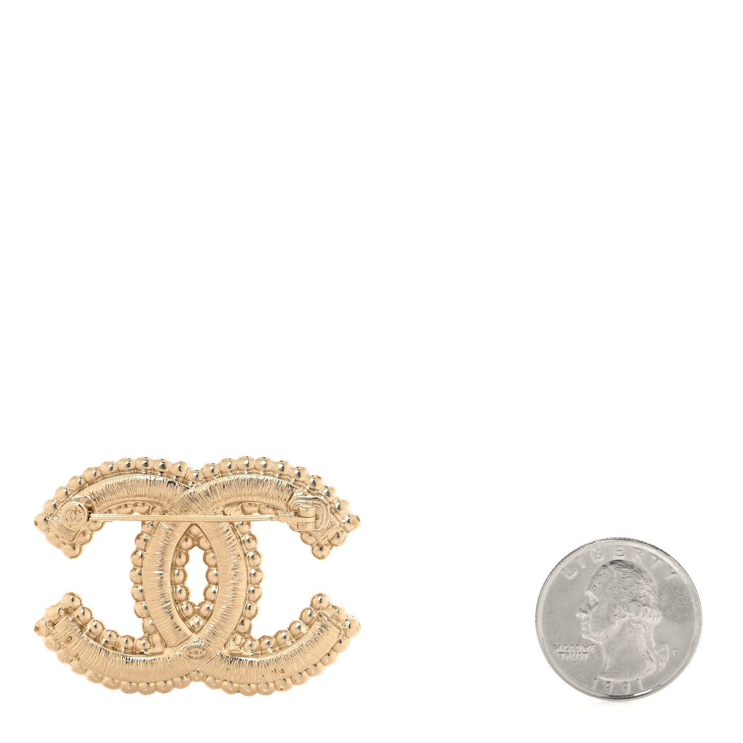 Chanel Crystal Pearl Multi Row CC Brooch Gold 2 of 3