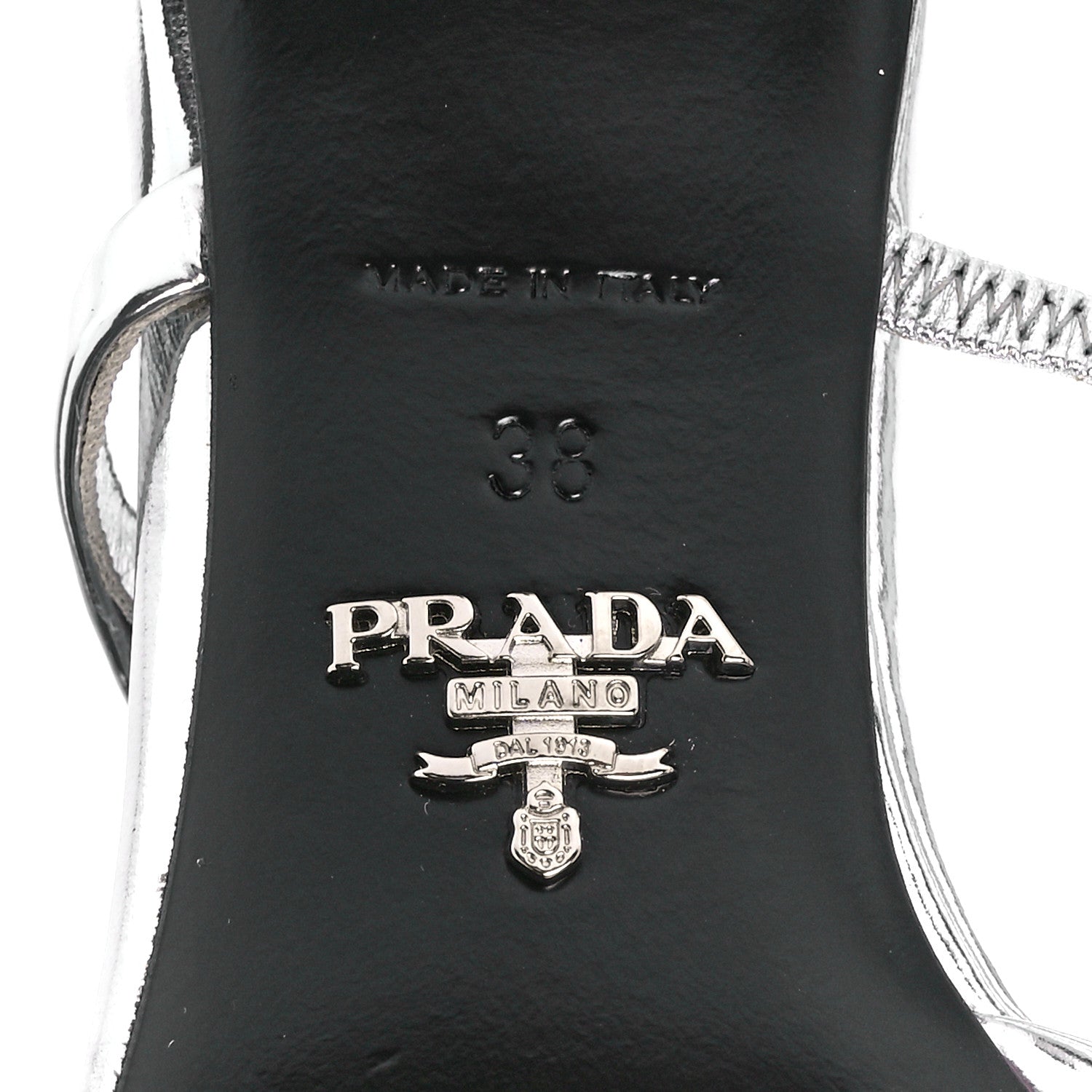 Prada Metallic Calfskin Pointed Toe 55mm Slingback Pumps 38 Argento 6 of 7