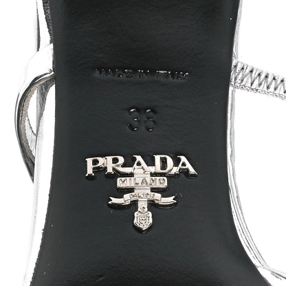 Prada Metallic Calfskin Pointed Toe 55mm Slingback Pumps 38 Argento 6 of 7