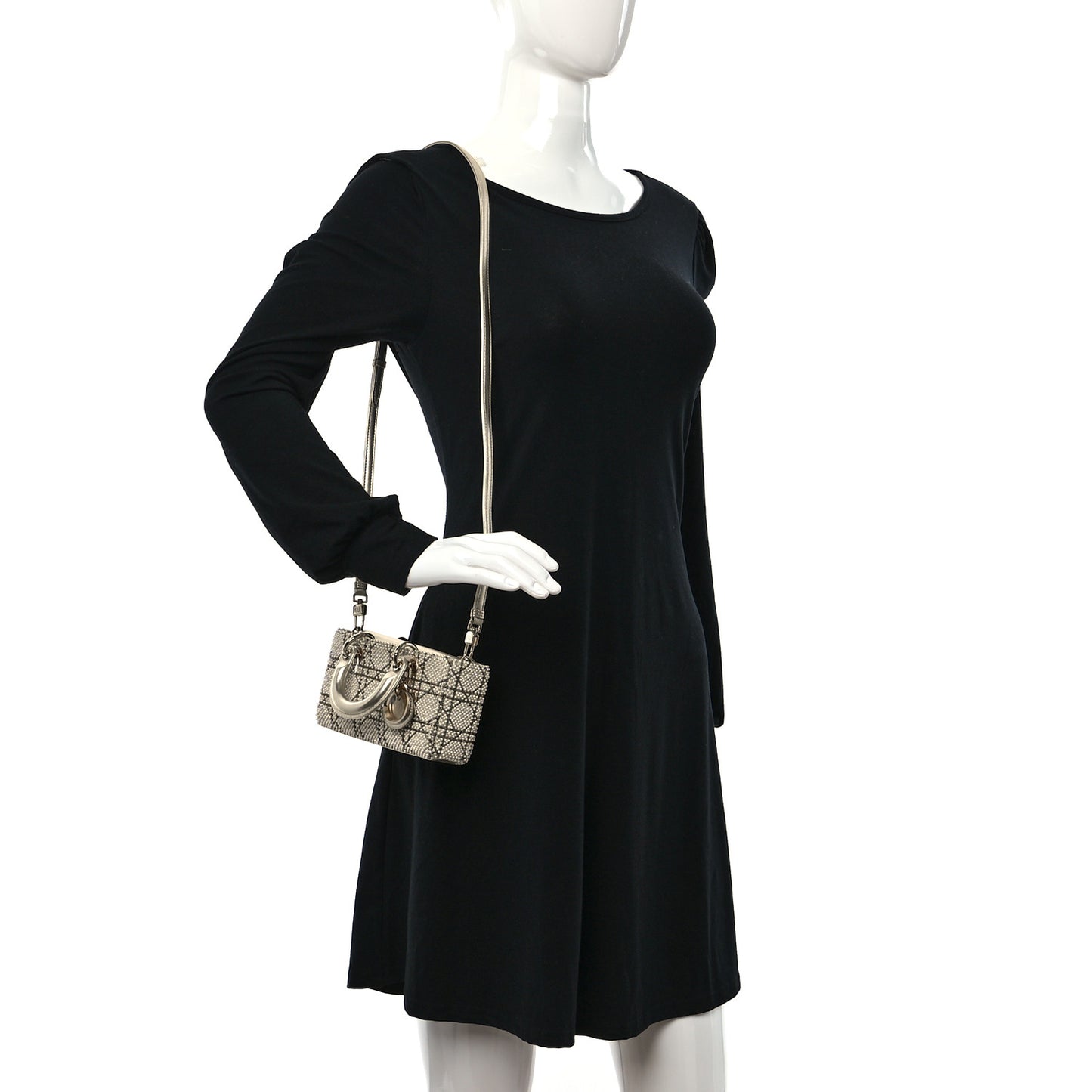 Lambskin Pearl Embroidered Micro Lady D-Joy Gold