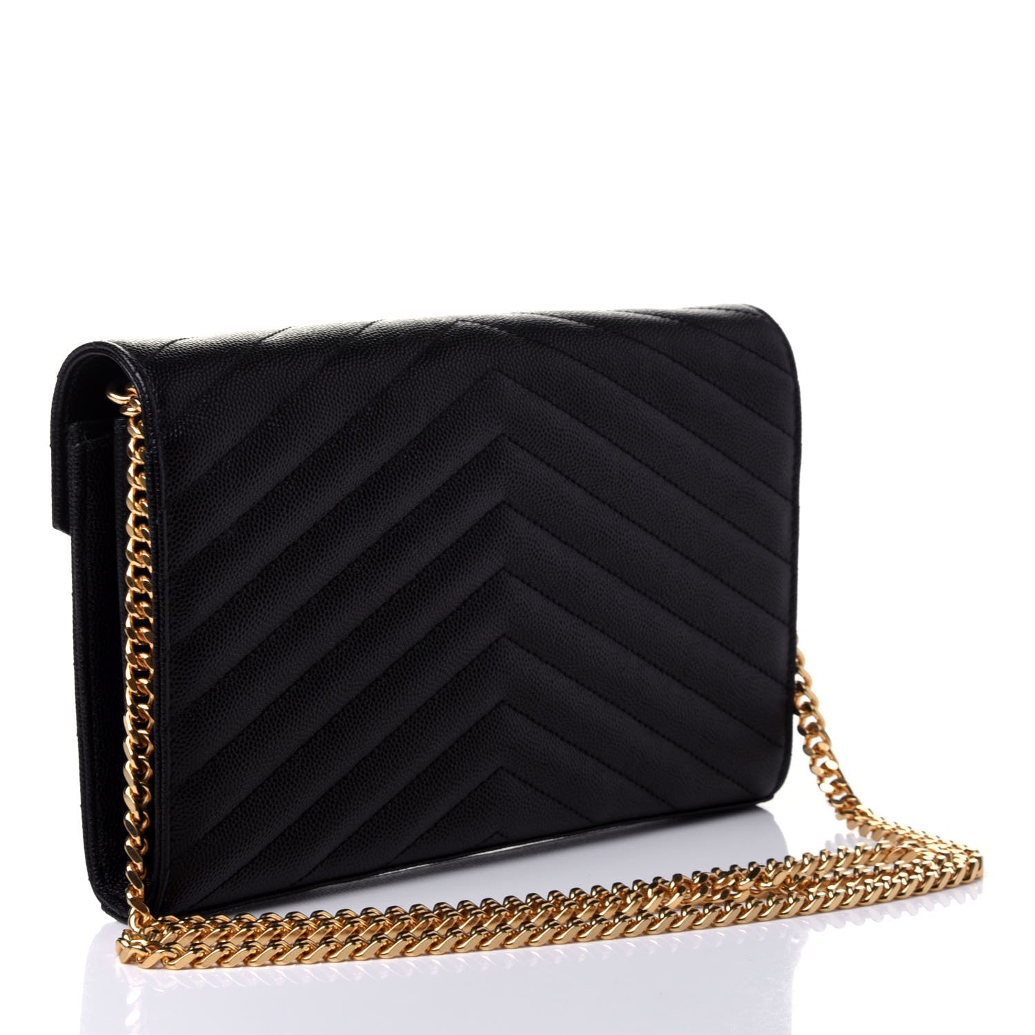 Saint Laurent Grain De Poudre Matelasse Chevron Monogram Chain Wallet Black 2 of 4