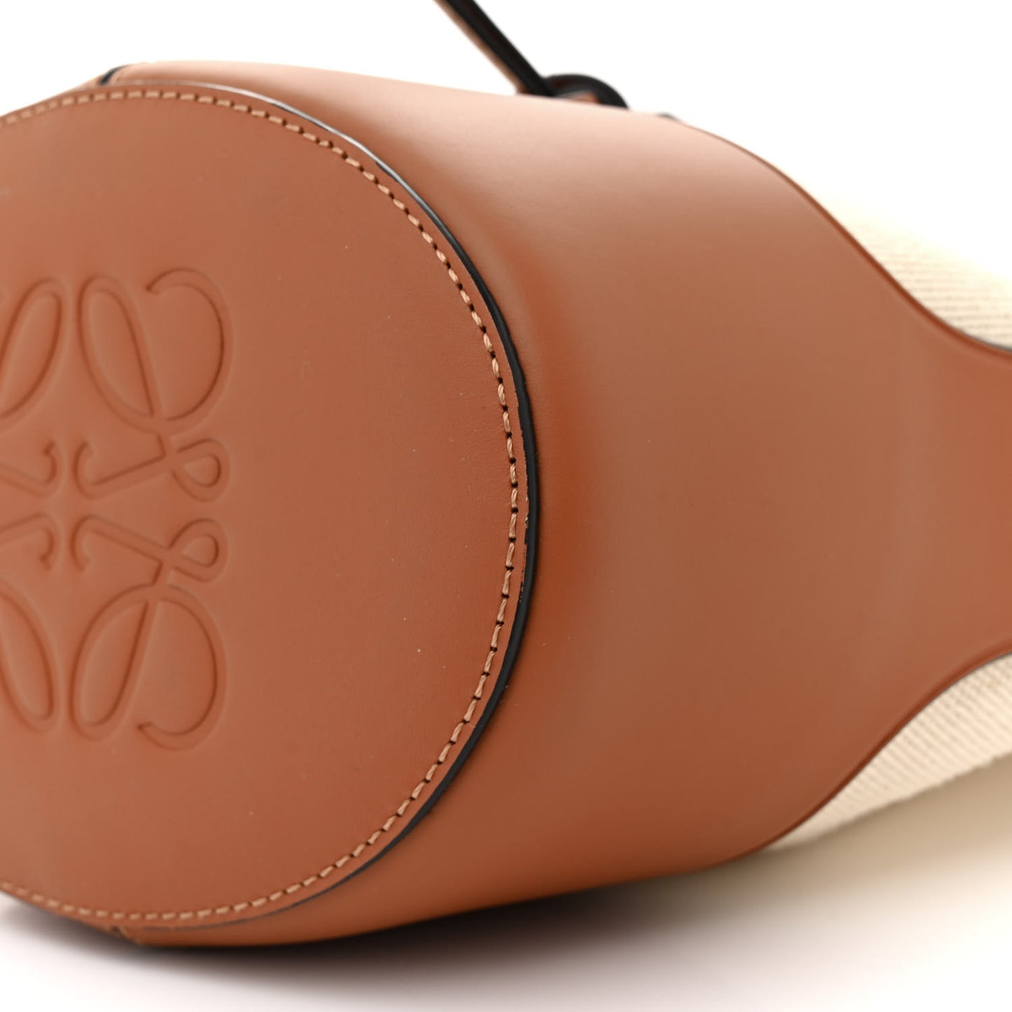 Canvas Calfskin Balloon Bucket Bag Ecru Tan