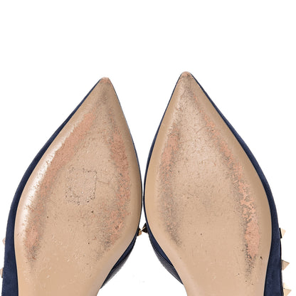 Valentino Garavani Suede Nappa Rockstud Slingback Flats 36 Marine 6 of 9