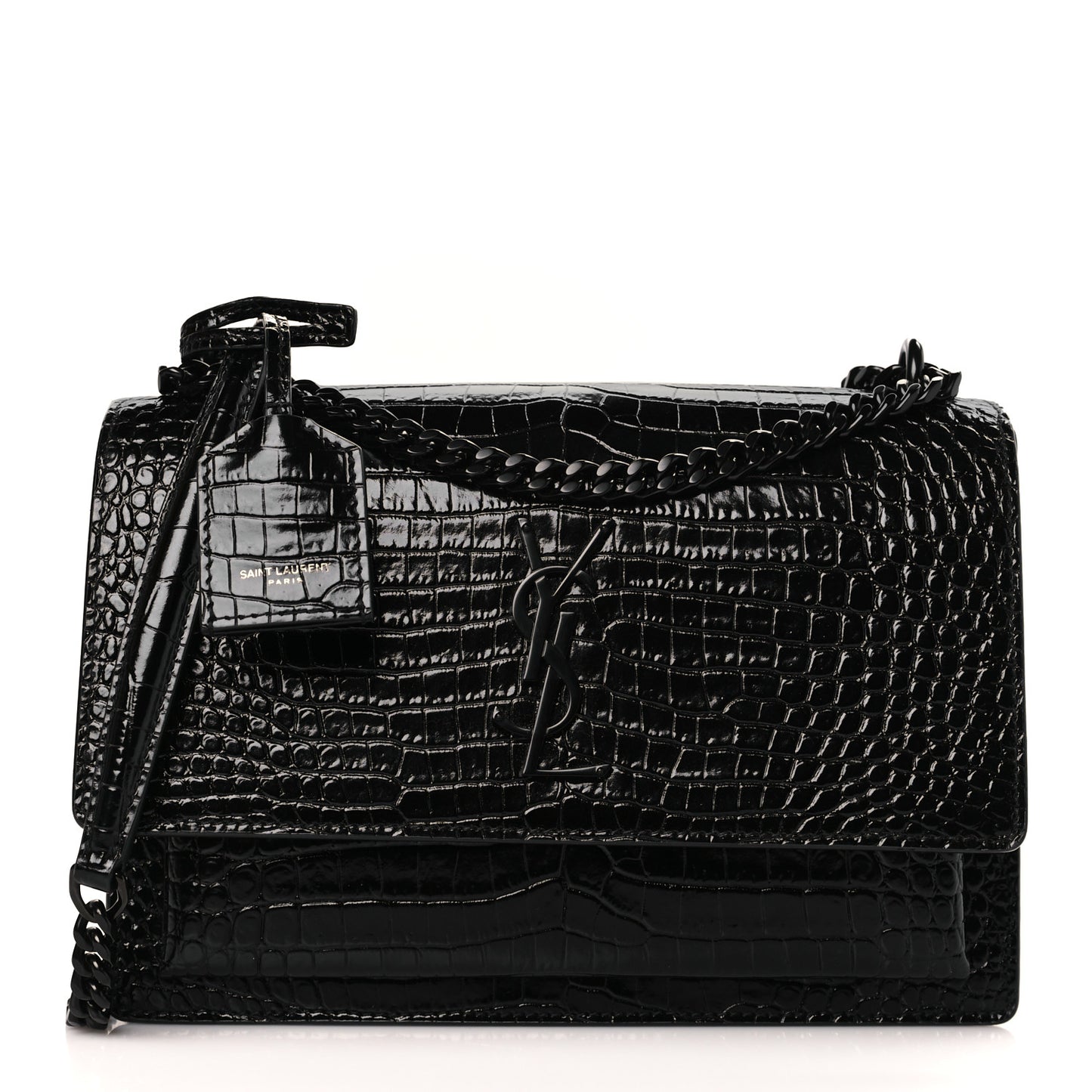 Calfskin Crocodile Embossed Medium Monochrome Monogram Sunset Black