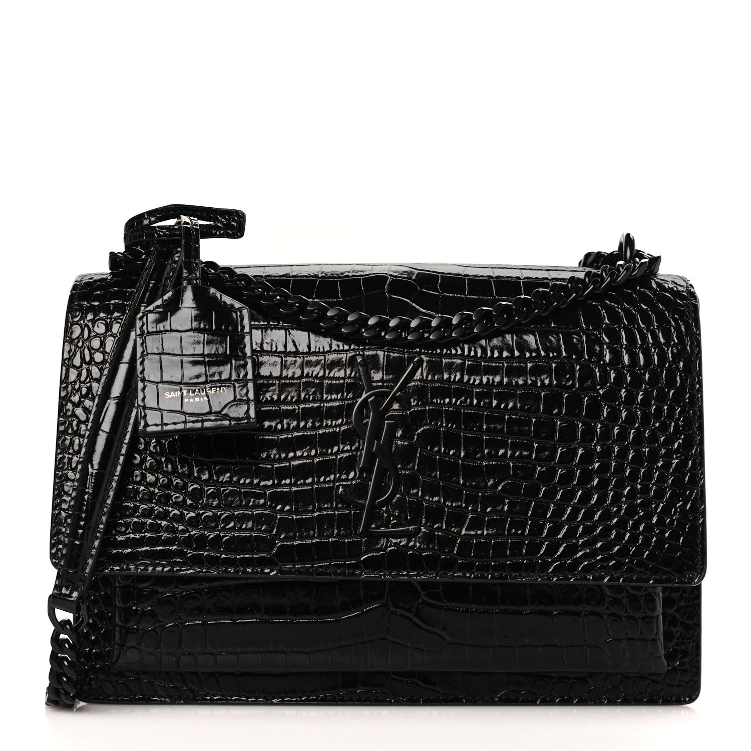 Saint Laurent Calfskin Crocodile Embossed Medium Monochrome Monogram Sunset Black 1 of 9