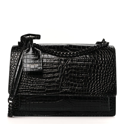 Saint Laurent Calfskin Crocodile Embossed Medium Monochrome Monogram Sunset Black 1 of 9