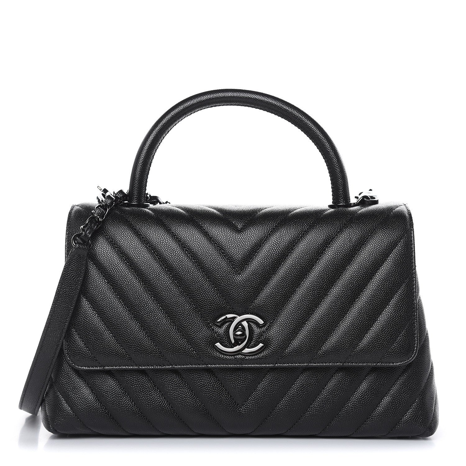 Chanel Caviar Chevron Quilted Small Coco Handle Flap So Black 1 of 10