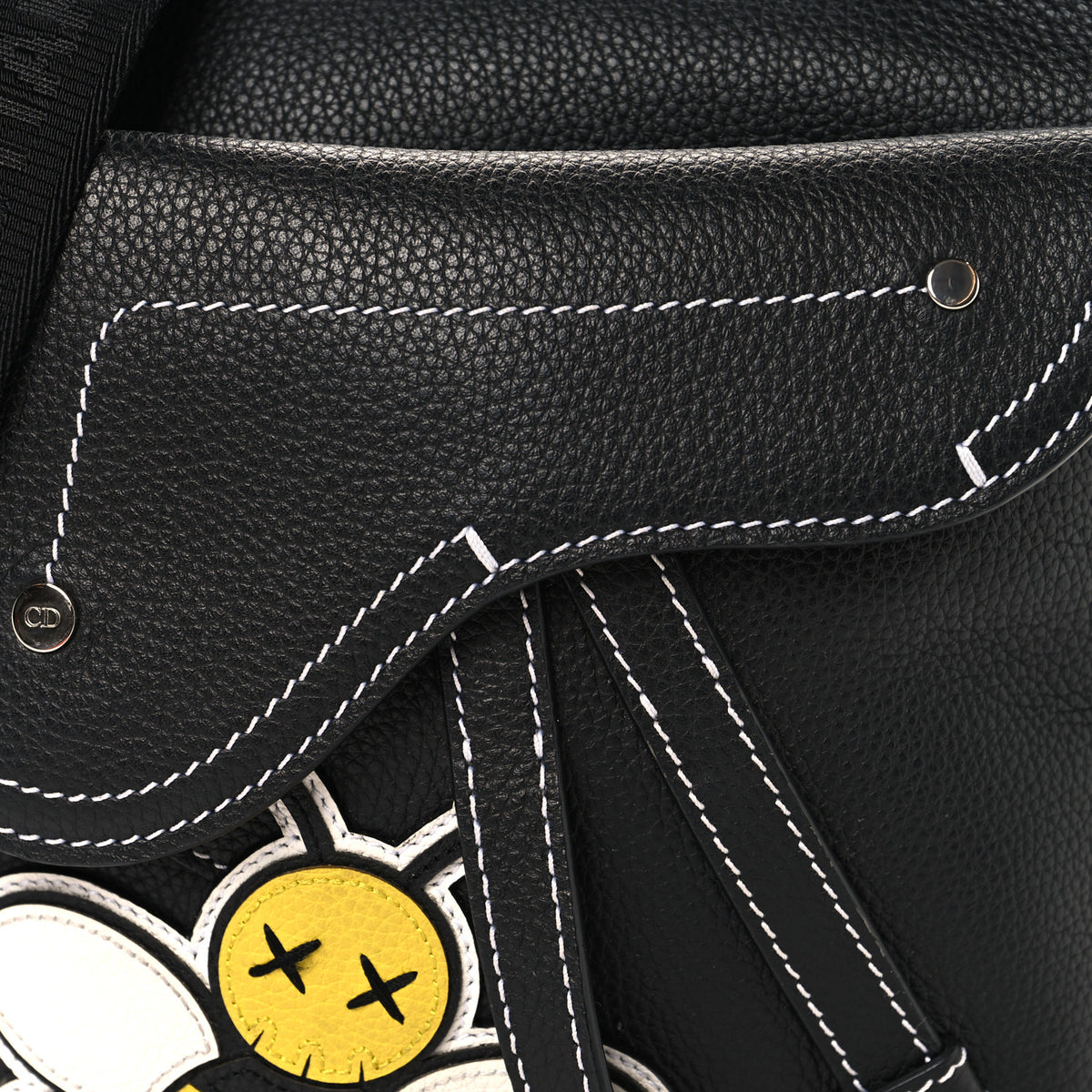 Christian Dior X KAWS Grained Calfskin Bee Saddle Pouch Black 8 of 10