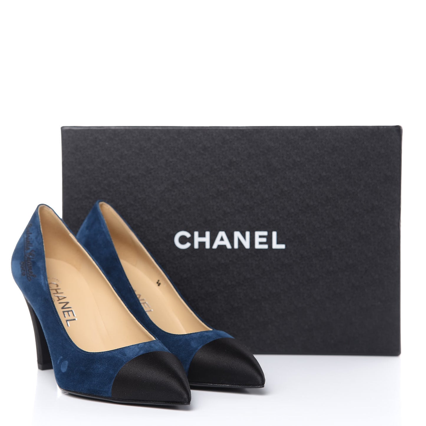Suede Satin Cap Toe Gabrielle Pumps 37 Navy Black