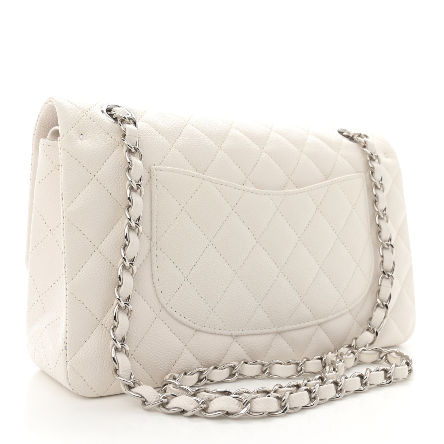 Caviar Quilted Medium Double Flap White