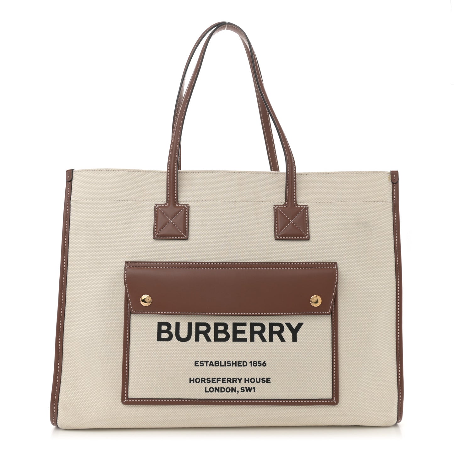 Canvas Smooth Calfskin Medium Two Tone Freya Tote Brown