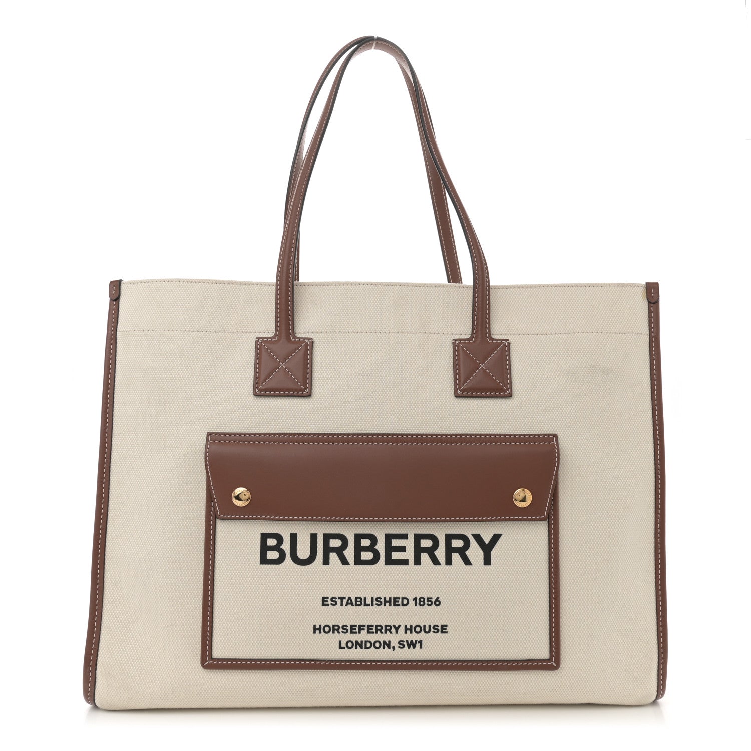 Burberry Canvas Smooth Calfskin Medium Two Tone Freya Tote Brown 1 of 12