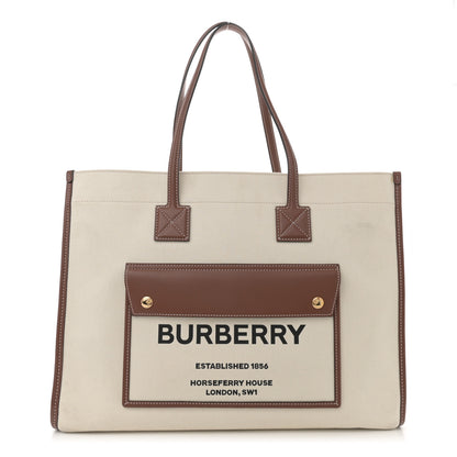 Burberry Canvas Smooth Calfskin Medium Two Tone Freya Tote Brown 1 of 12