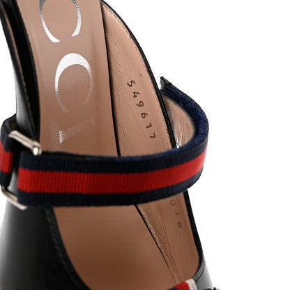 Gucci Malaga Kid Sylvie Web Cross Strap Mid-Heel Slides 36 Black 11 of 14