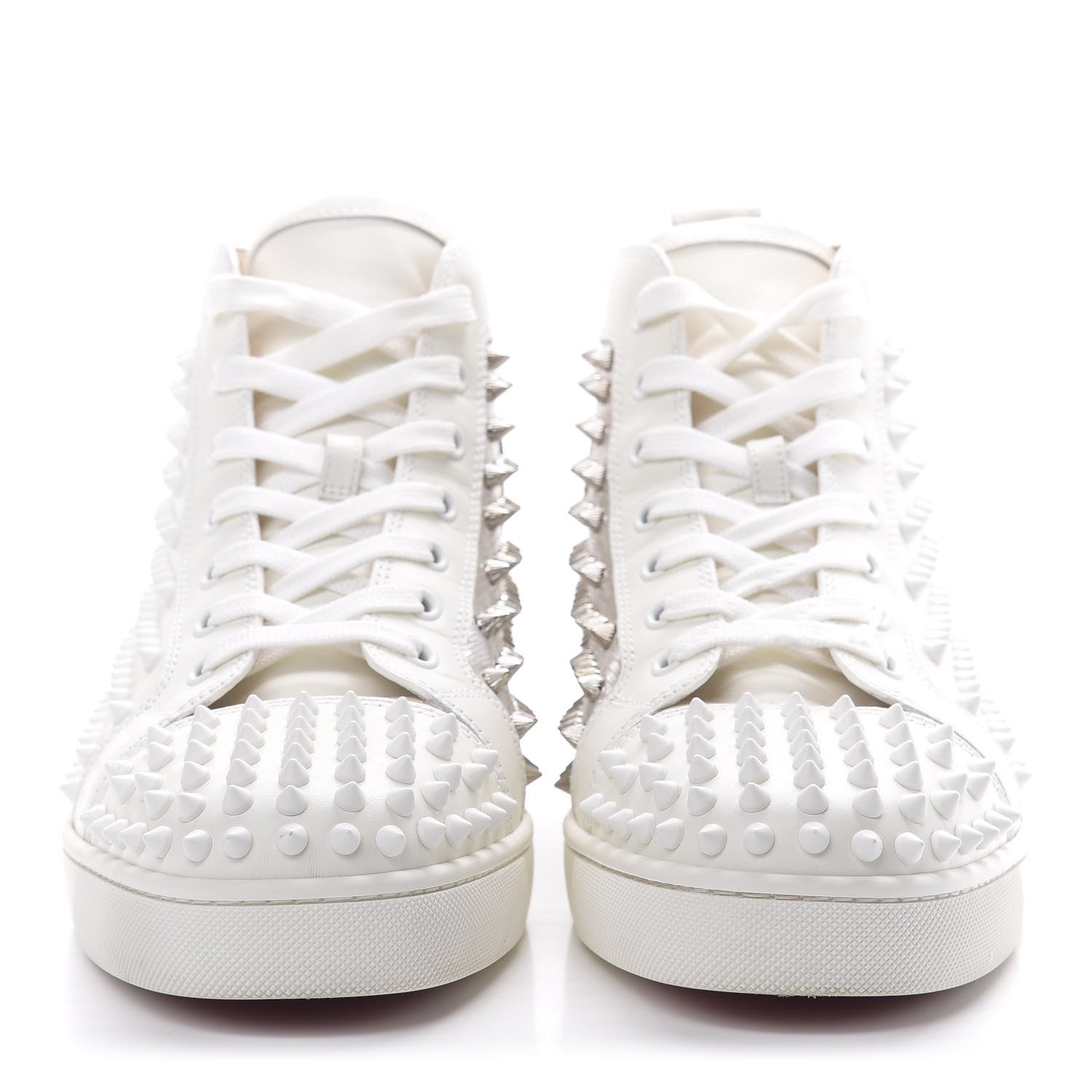 Christian Louboutin Calfskin Laminato Dino Spikes Yang Louis Flat Sneakers 44 Latte Silver 2 of 14