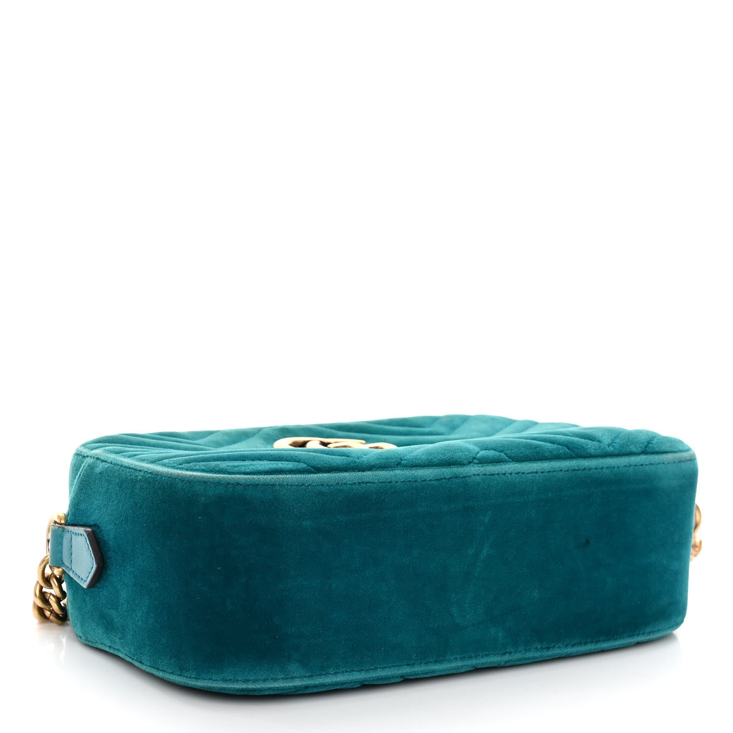 Gucci Velvet Matelasse Small GG Marmont Chain Shoulder Bag Pavone Cyan 4 of 13
