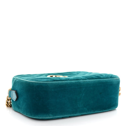 Gucci Velvet Matelasse Small GG Marmont Chain Shoulder Bag Pavone Cyan 4 of 13